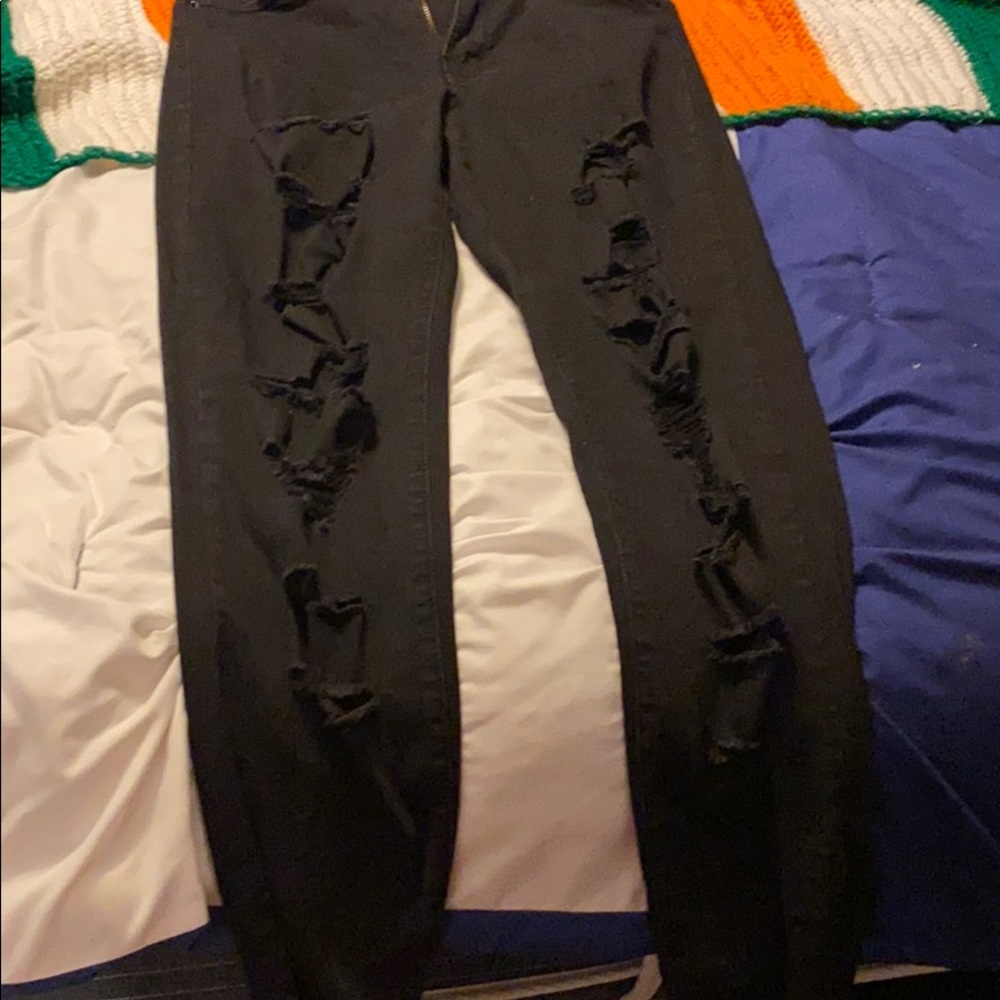 black ripped high waisted skinny jeans